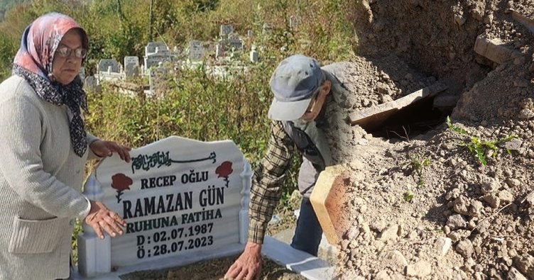 Mezarlıkta panik anları! Oğlunun kabrinin son halini görünce yığıldı kaldı!